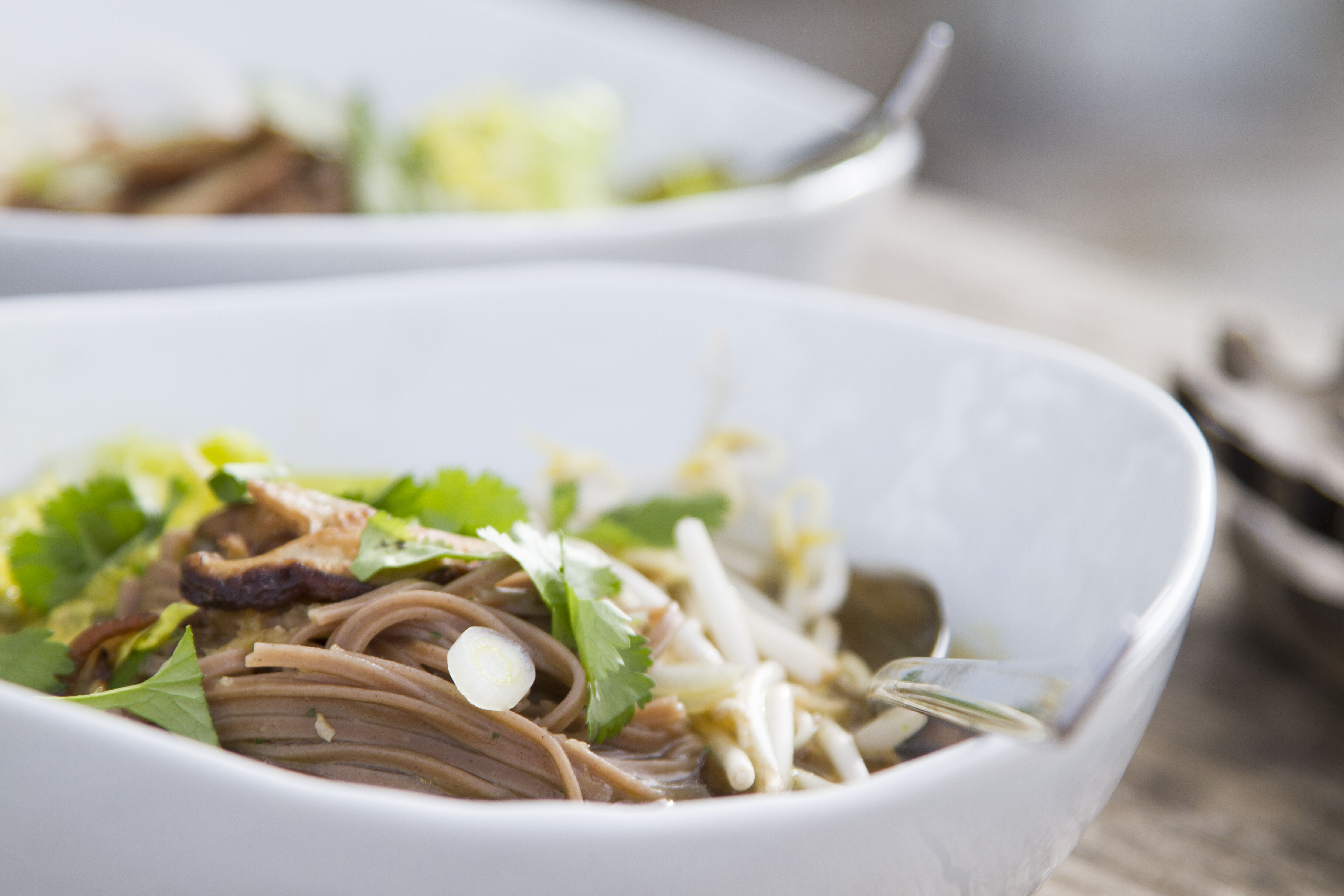 Japanese soba noodle soup with shiitake